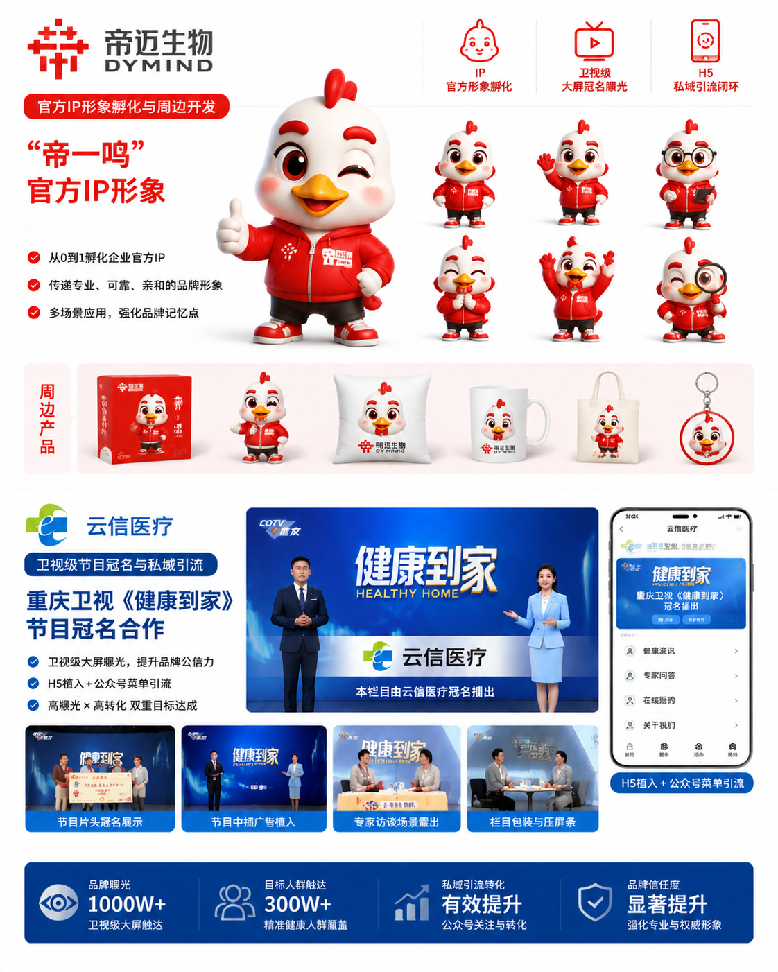 企业IP形象孵化与卫视冠名 - 帝一鸣IP卡通形象、周边产品、重庆卫视健康到家冠名